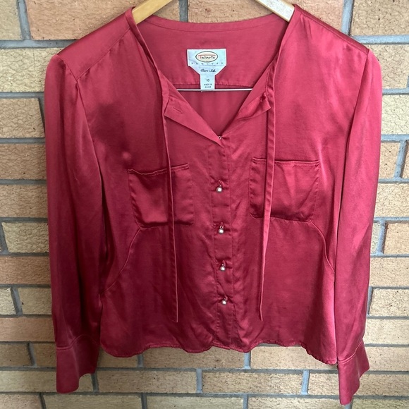 Talbots Petites 100% Silk Pearl Button Down Long Sleeve Blouse Red Size 10 - Picture 2 of 8